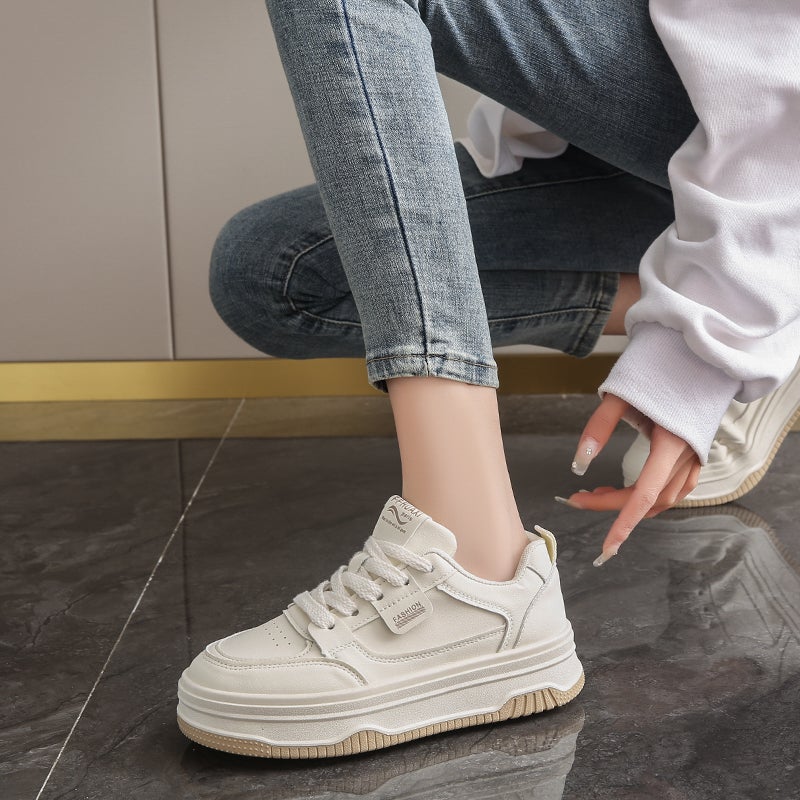 Women'S Shoes Thick Bottom Leather White Shoes Women'S Fashion Foreign Style 34 Size Fleece-Lined Sneaker - Image 4